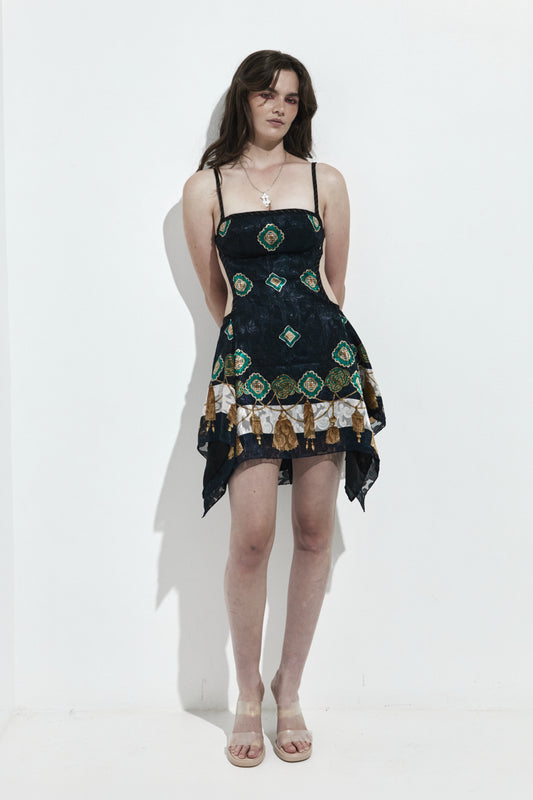 Odyssey Dress - Tassel print navy & white
